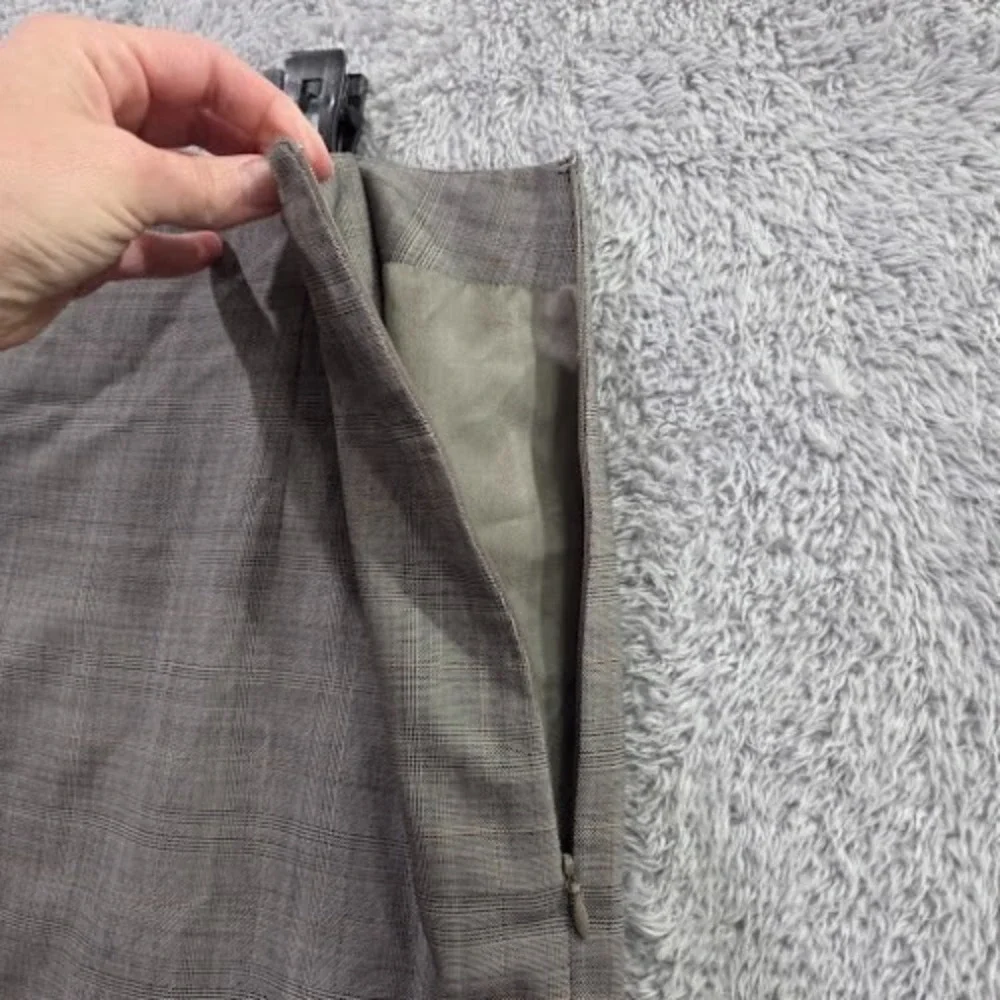 Banana Republic Gray Plaid Wool Blend Pencil Midi Skirt Women's 12 Lined Stretch